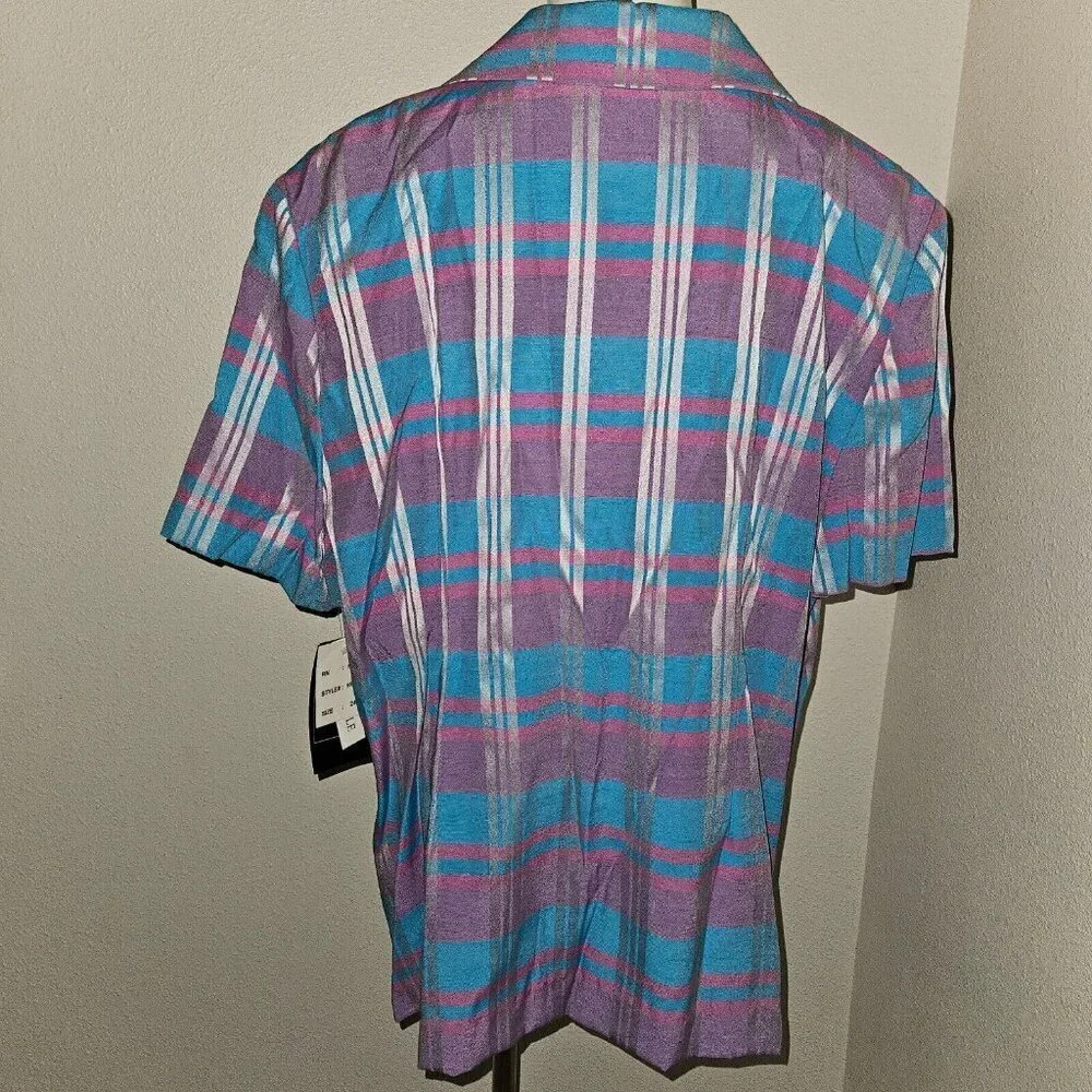 NEW VTG Sweet Suit Woman Blue Purple Plaid Blazer Jacket Size 24W Short-Sleeves